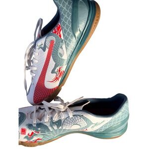 Puma evoSPEED Indoor Soccer Shoes White Teal Red Dragon Graphic Mens Gum 9.5